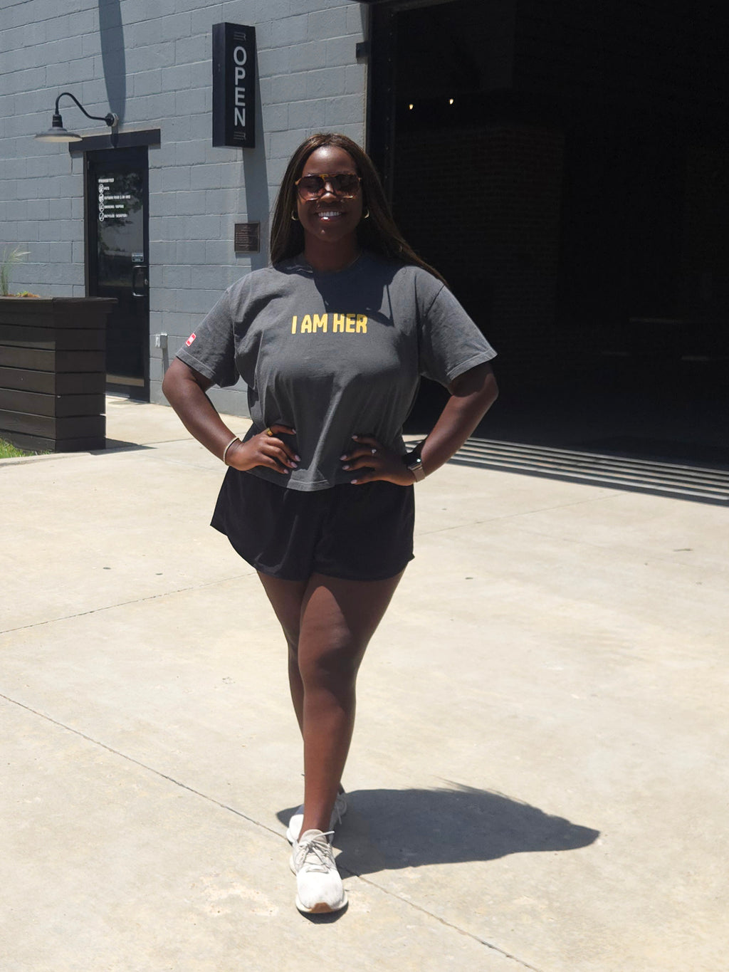 I AM HER Cropped Tee - Faded Black